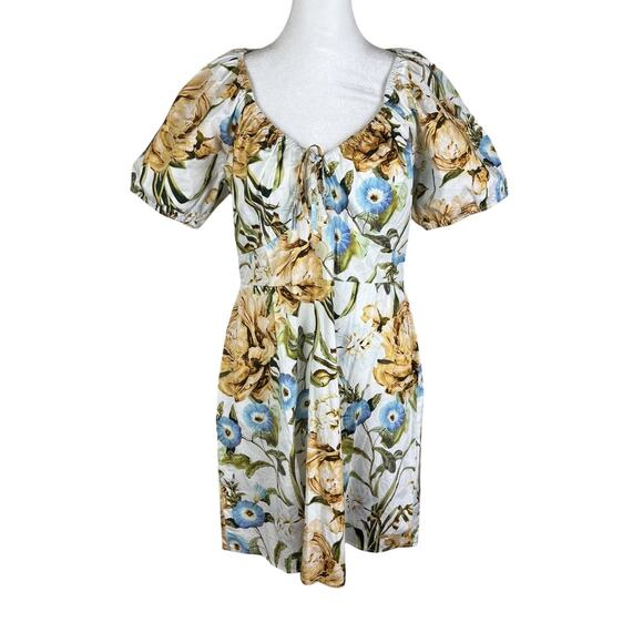 Favorite Daughter The Beloved Floral Mini Dress Short Puff Sleeves Size 14 - Picture 5 of 10